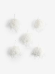 Set of 5 White Fur Christmas Baubles - Image 3 of 3