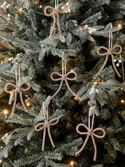 Set of 6 Champagne Beaded Bow Christmas Baubles - Image 1 of 3
