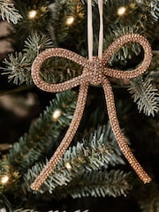 Set of 6 Champagne Beaded Bow Christmas Baubles - Image 2 of 3