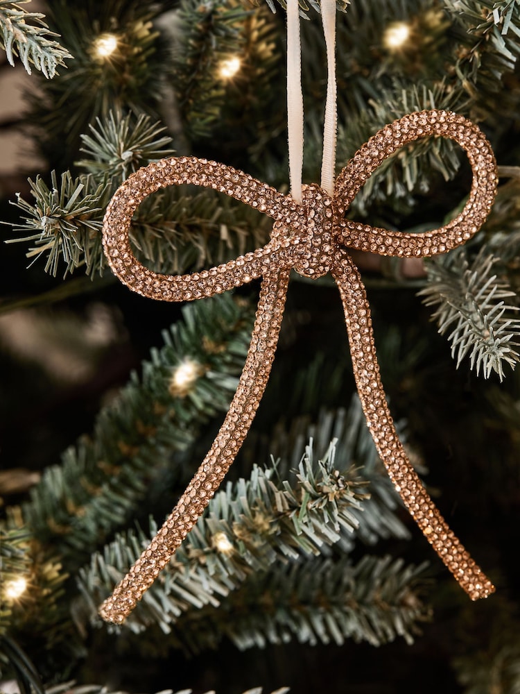 Set of 6 Champagne Beaded Bow Christmas Baubles - Image 2 of 3 Set of 6 Champagne Beaded Bow Christmas Baubles - Image 2 of 3