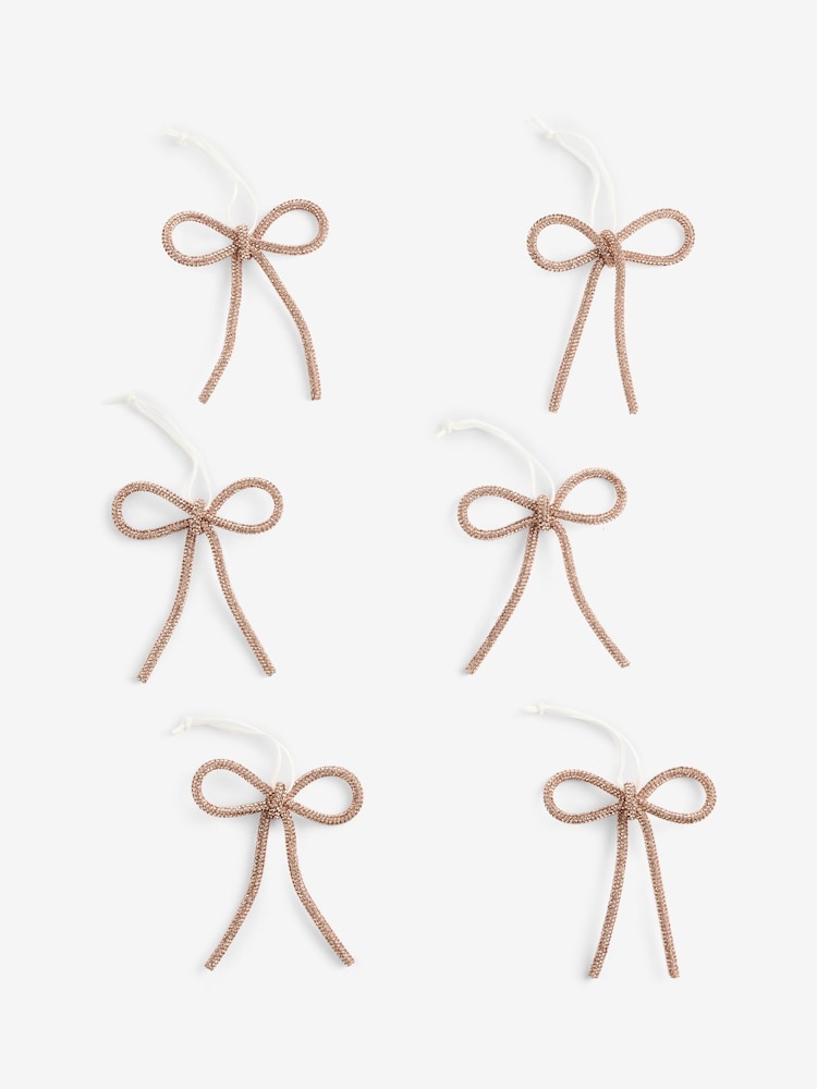 Set of 6 Champagne Beaded Bow Christmas Baubles - Image 3 of 3 Set of 6 Champagne Beaded Bow Christmas Baubles - Image 3 of 3
