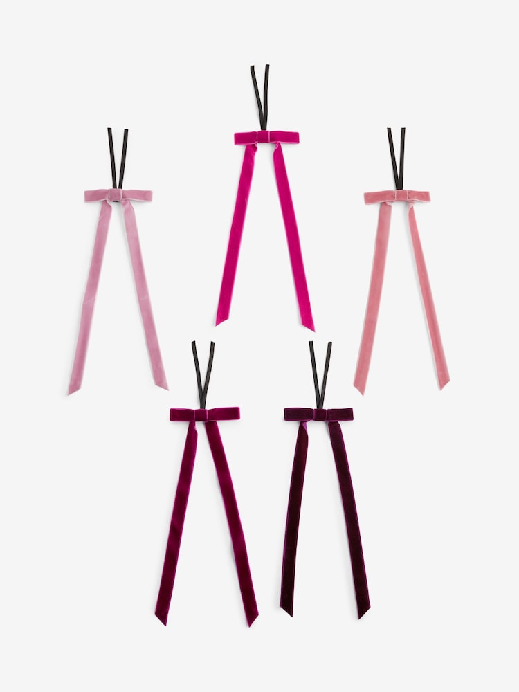 5 Pack Berry Skinny Velvet Bow Baubles - Image 1 of 1 5 Pack Berry Skinny Velvet Bow Baubles - Image 1 of 1
