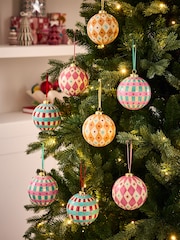 8 Pack Bright Multi XL Christmas Baubles - Image 1 of 4