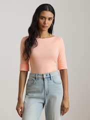 Lauren Ralph Lauren Orange Judy-Elbow Sleeve-Knit T-Shirt - Image 1 of 8