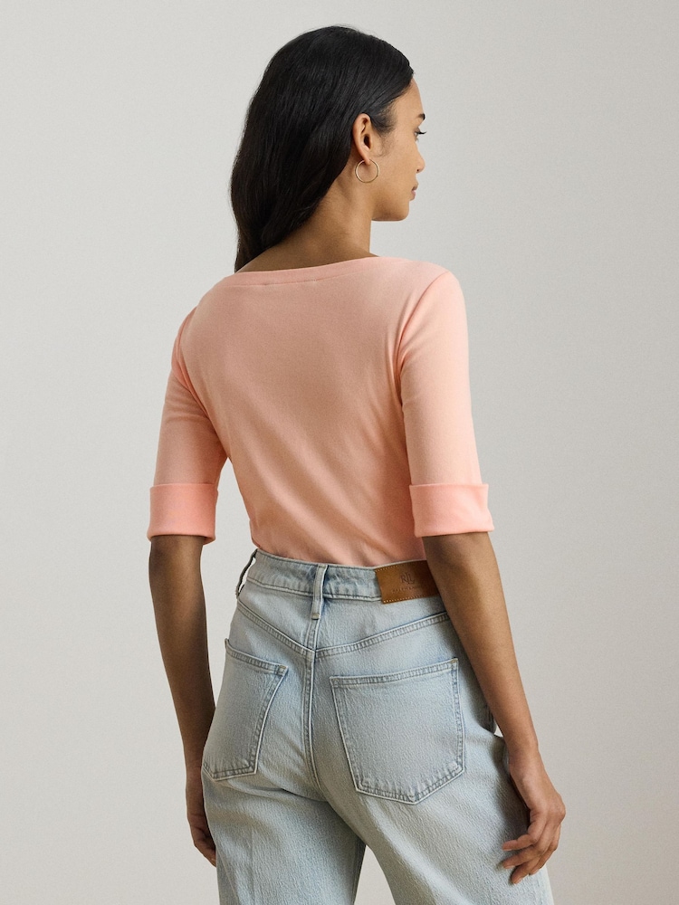 Lauren Ralph Lauren Orange Judy-Elbow Sleeve-Knit T-Shirt - Image 2 of 8