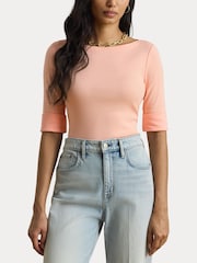 Lauren Ralph Lauren Orange Judy-Elbow Sleeve-Knit T-Shirt - Image 6 of 8