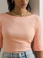 Lauren Ralph Lauren Orange Judy-Elbow Sleeve-Knit T-Shirt - Image 7 of 8