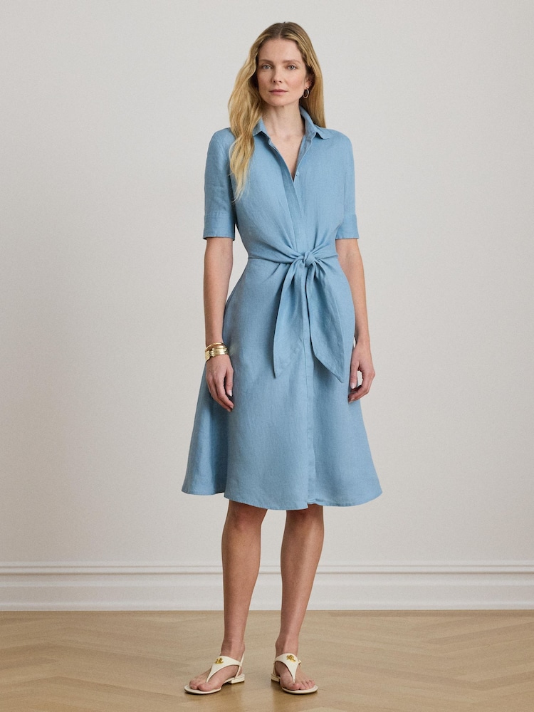 Lauren Ralph Lauren Blue Wakana-Elbow Sleeve-Day Dress - Image 1 of 4 Lauren Ralph Lauren Blue Wakana-Elbow Sleeve-Day Dress - Image 1 of 4