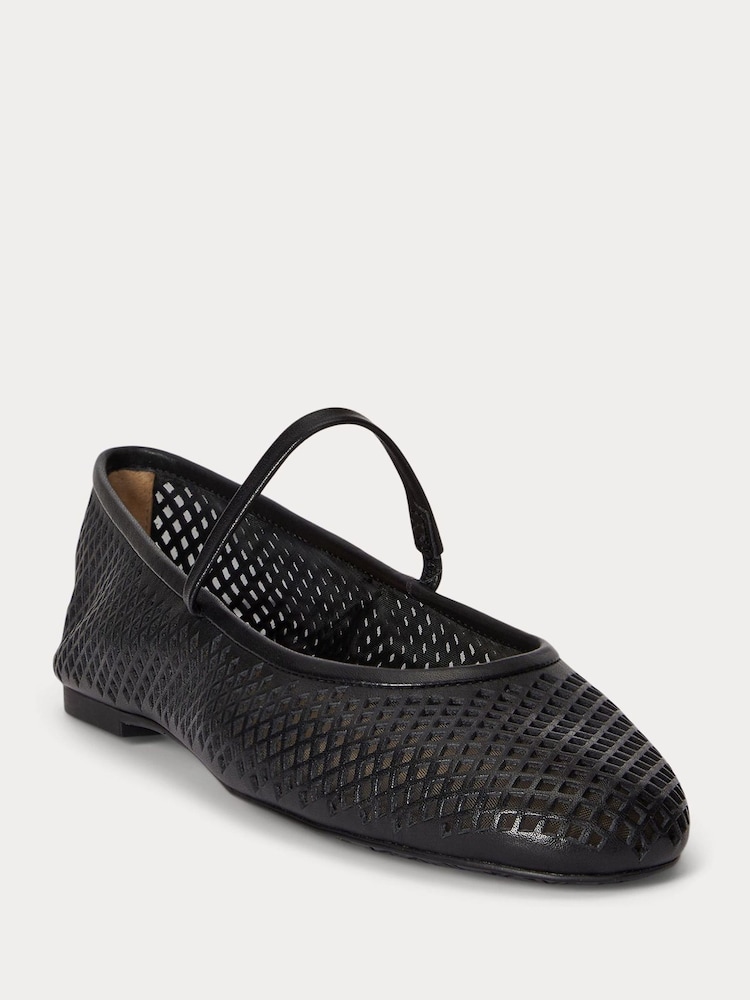 Lauren Ralph Lauren Black Jayna Nappa Leather Mary Jane Flats - Image 2 of 5