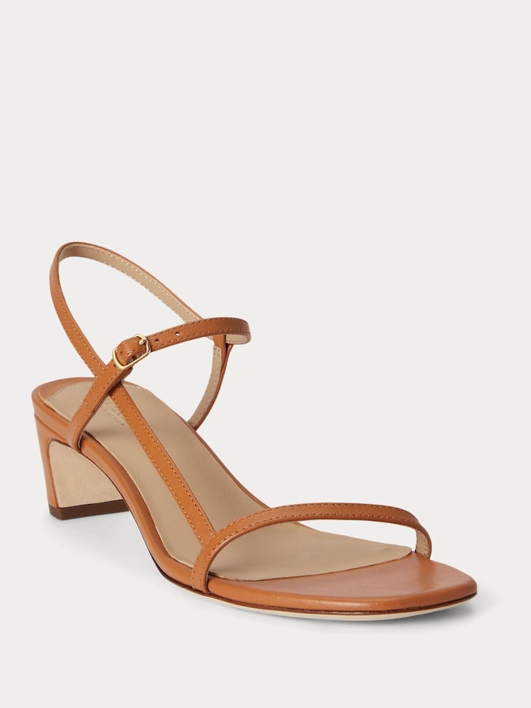 Lauren Ralph Lauren Brown Lainee Mid-Heel Nappa Leather Sandals - Image 2 of 5 Lauren Ralph Lauren Brown Lainee Mid-Heel Nappa Leather Sandals - Image 2 of 5