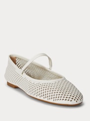 Lauren Ralph Lauren White Jayna Nappa Leather Mary Jane Flats - Image 2 of 5