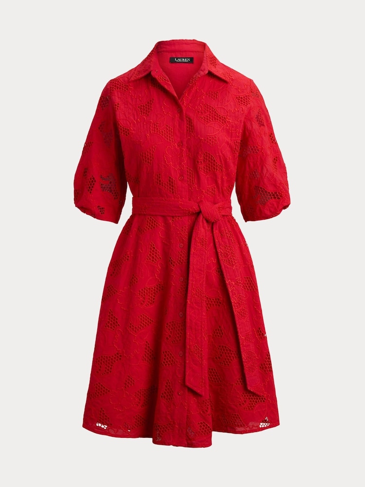 Lauren Ralph Lauren Red Eyelet Voile Balloon-Sleeve Shirtdress - Image 9 of 9