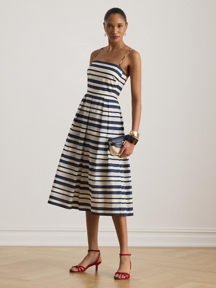 Lauren Ralph Lauren Blue Woven Fit & Flare Dress - Image 1 of 7