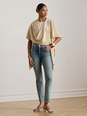 Lauren Ralph Lauren Brown Button-Trim Knit Ruana Poncho - Image 1 of 6