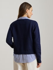 Lauren Ralph Lauren Blue Layered Button-Trim Cotton Jumper - Image 8 of 9