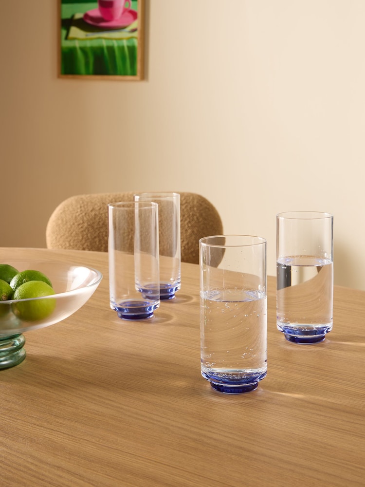 MADE.COM Set of 4 Blue Teia Hi Ball Glasses - Image 1 of 3 MADE.COM Set of 4 Blue Teia Hi Ball Glasses - Image 1 of 3
