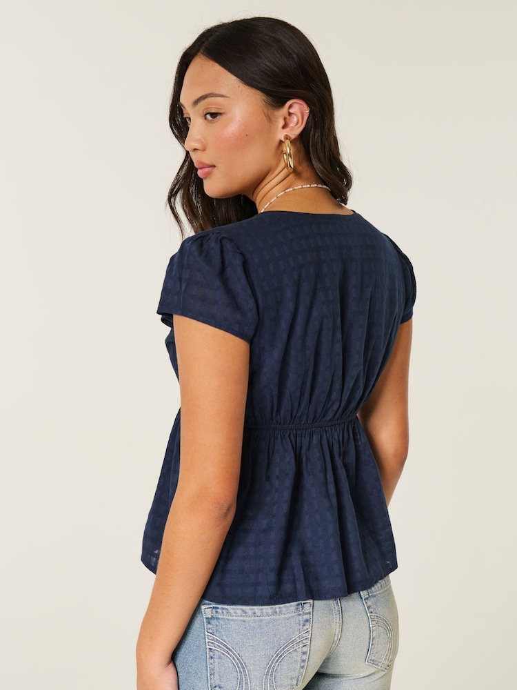 Hollister Blue Short Sleeve Embroidered Boho Babydoll Top - Image 2 of 5 Hollister Blue Short Sleeve Embroidered Boho Babydoll Top - Image 2 of 5