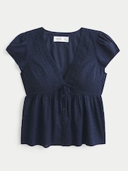 Hollister Blue Short Sleeve Embroidered Boho Babydoll Top - Image 4 of 5