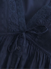 Hollister Blue Short Sleeve Embroidered Boho Babydoll Top - Image 5 of 5