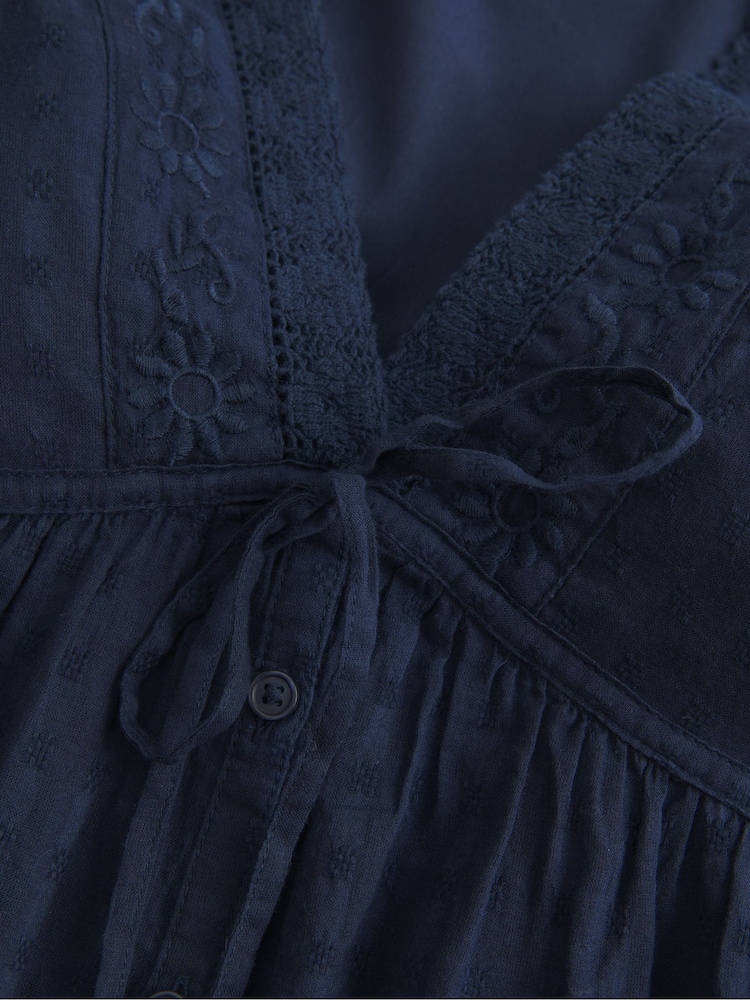 Hollister Blue Short Sleeve Embroidered Boho Babydoll Top - Image 5 of 5 Hollister Blue Short Sleeve Embroidered Boho Babydoll Top - Image 5 of 5