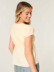 Hollister Yellow Short Sleeve Embroidered Boho Babydoll Top - Image 3 of 5