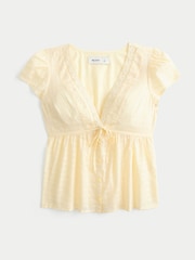 Hollister Yellow Short Sleeve Embroidered Boho Babydoll Top - Image 4 of 5