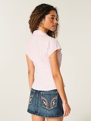 Hollister Pink Short-Sleeve Bow Belt Shirt - Image 3 of 4