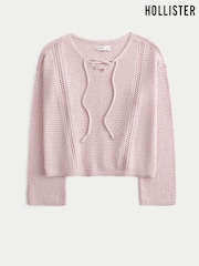 Hollister Pink Boho Knitted Long Sleeve Sweater Top - Image 1 of 3