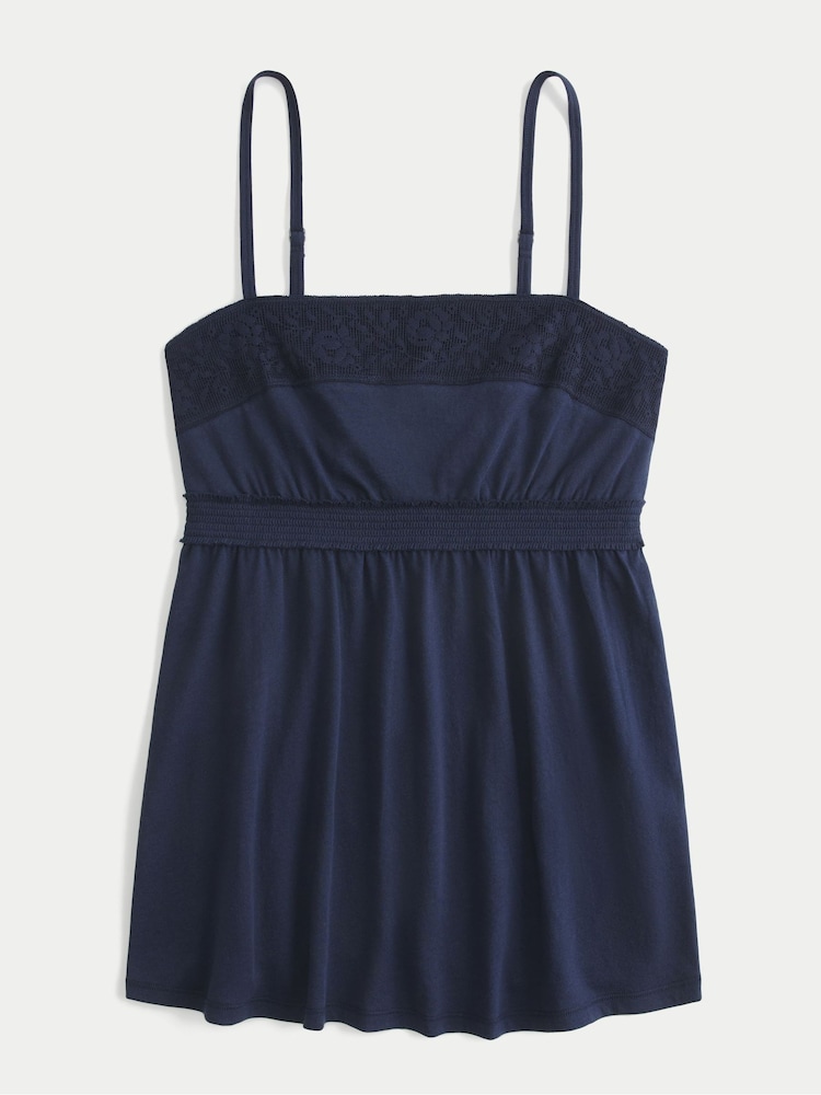 Hollister Blue Lace Trim Babydoll Strappy Cami Top - Image 1 of 2
