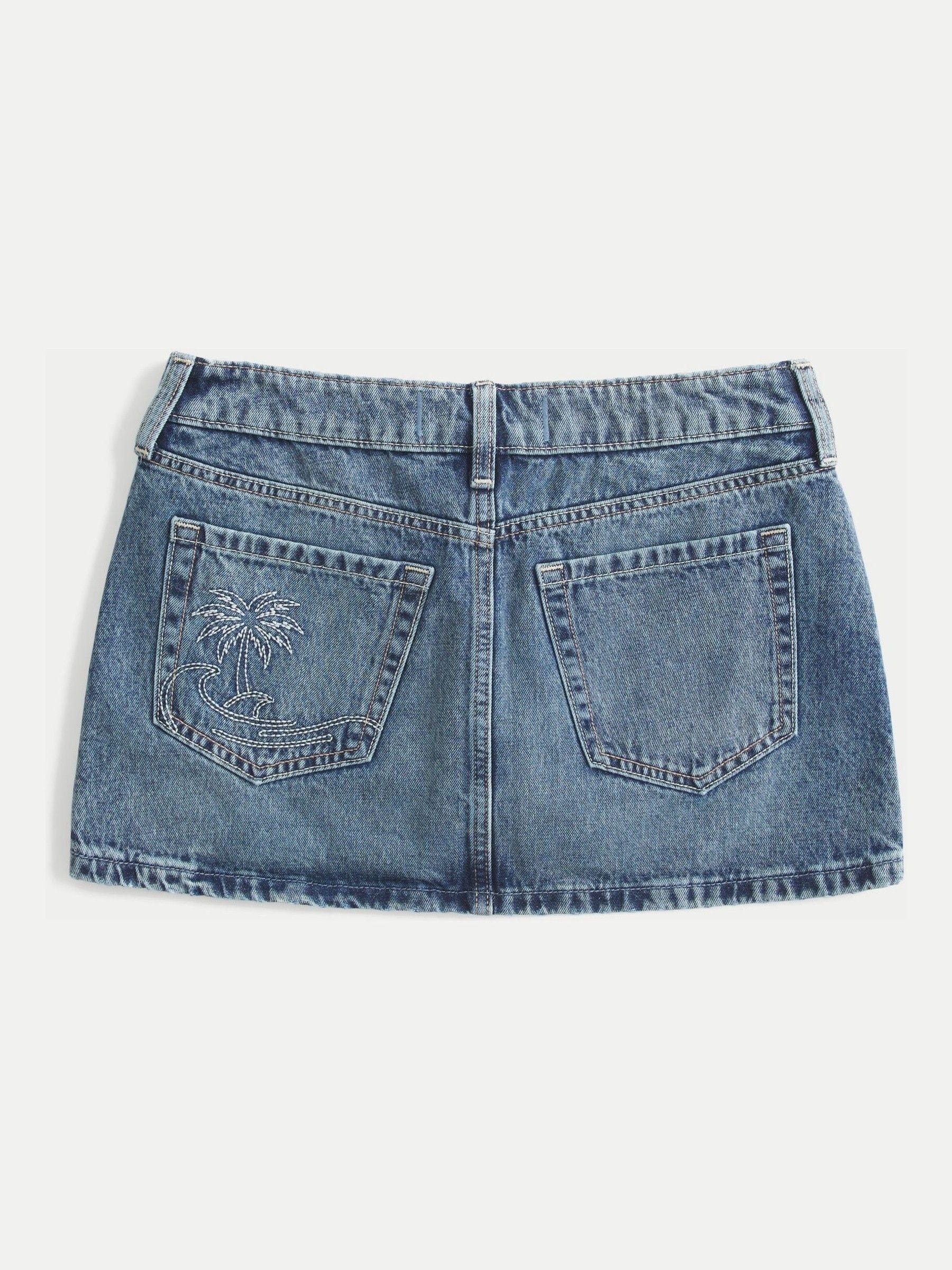 Buy Hollister Blue Denim Mini Skirt With Embroidery Detail from
