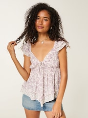 Hollister White Easy Handkerchief Hem Babydoll Top - Image 1 of 4