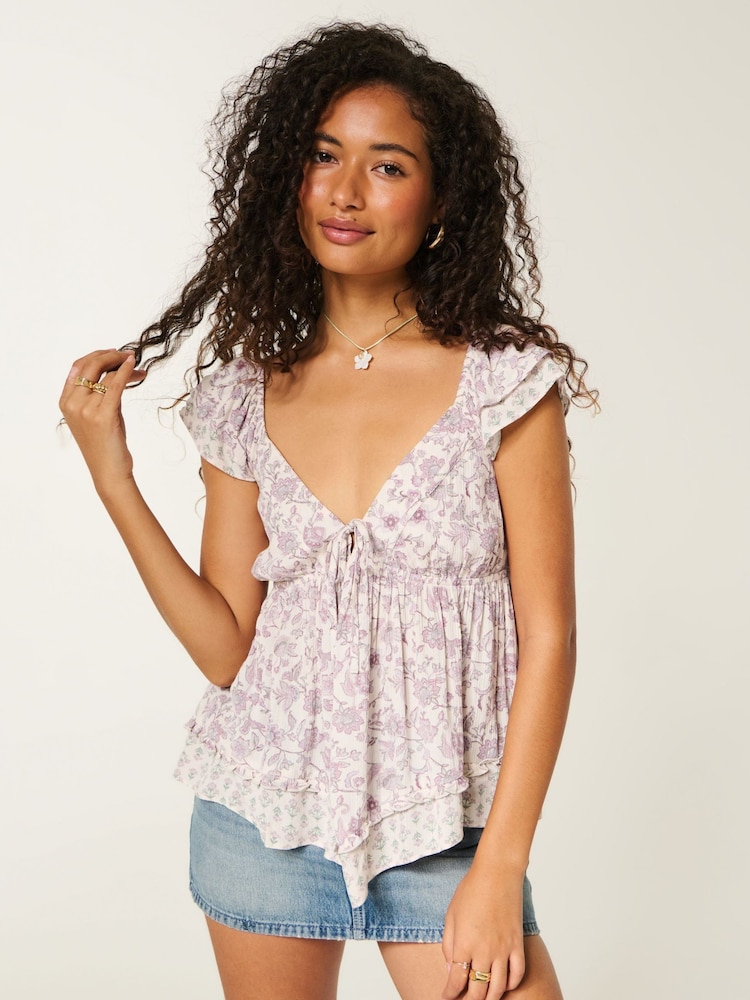 Hollister White Easy Handkerchief Hem Babydoll Top - Image 1 of 4