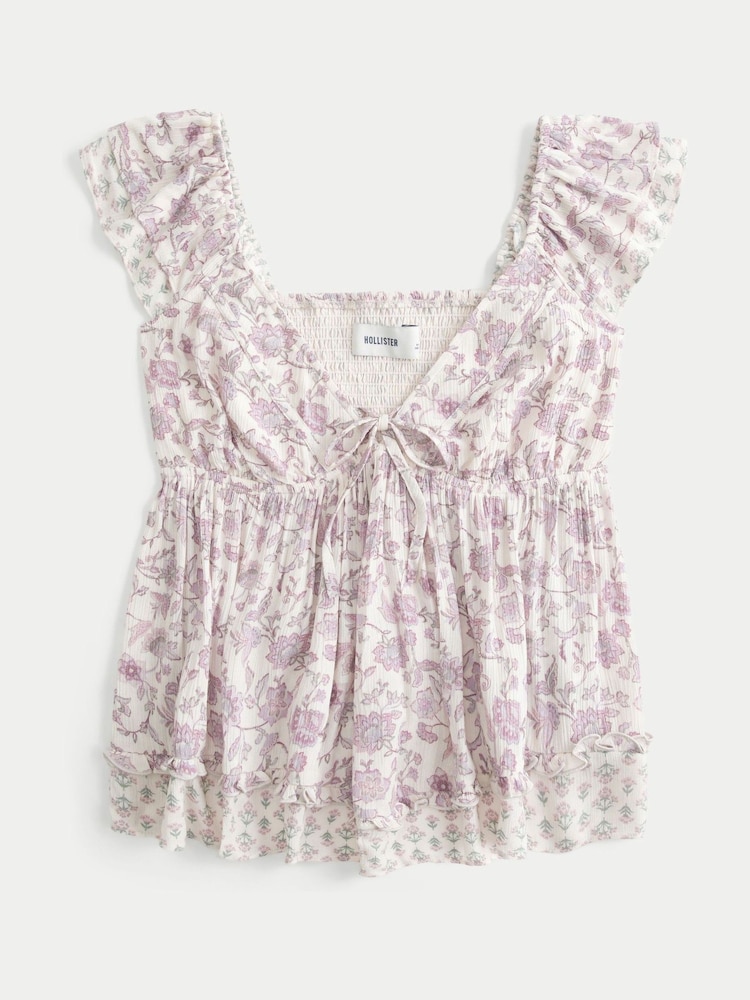 Hollister White Easy Handkerchief Hem Babydoll Top - Image 4 of 4