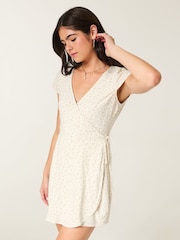Hollister White Short-Sleeve Wrap Mini Dress - Image 1 of 4