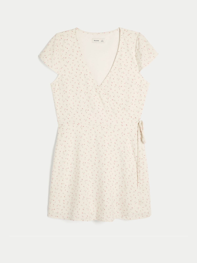 Hollister White Short-Sleeve Wrap Mini Dress - Image 4 of 4