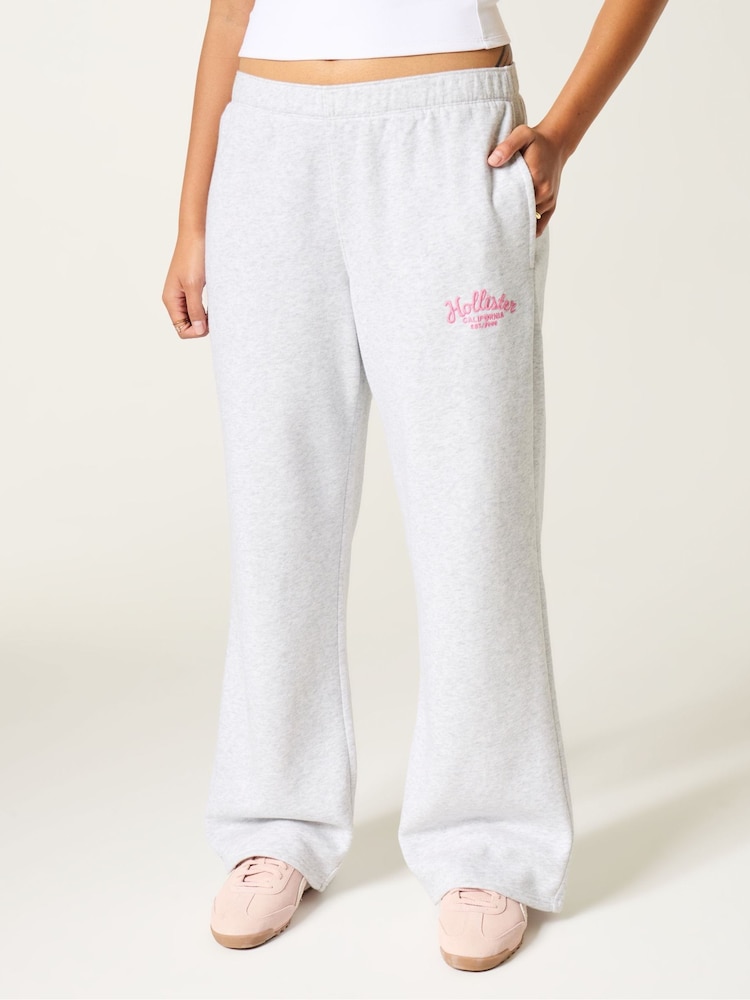 Hollister Light Grey Feel Good Wide Leg Logo Graphic Sweatpant Joggers - Image 1 of 5