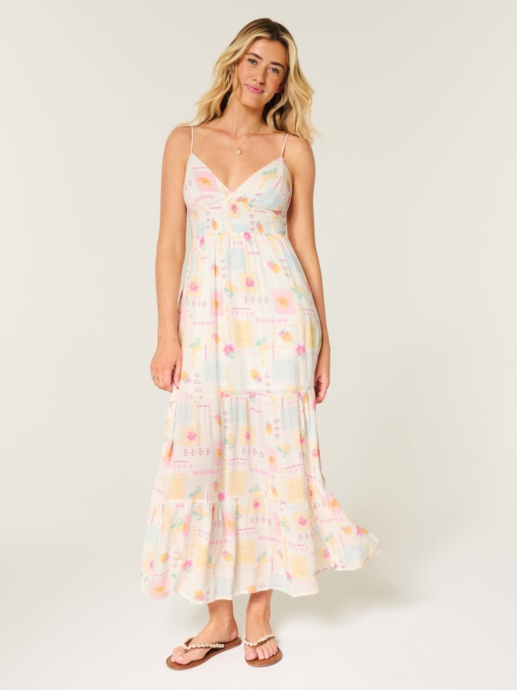 Hollister White Embroidered Strappy Maxi Dress - Image 1 of 5