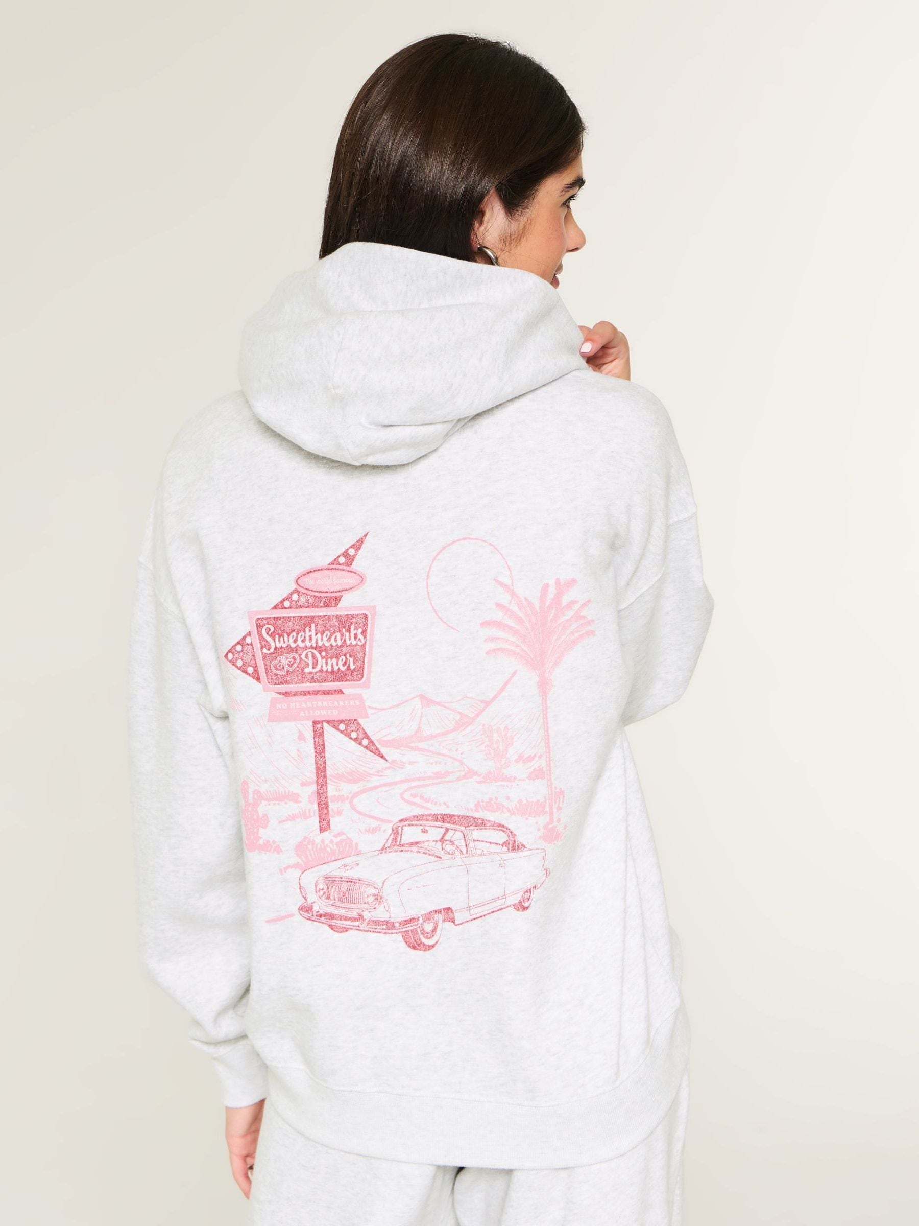 Buy Hollister Grey Oversized Sweethearts Only Graphic Hoodie from