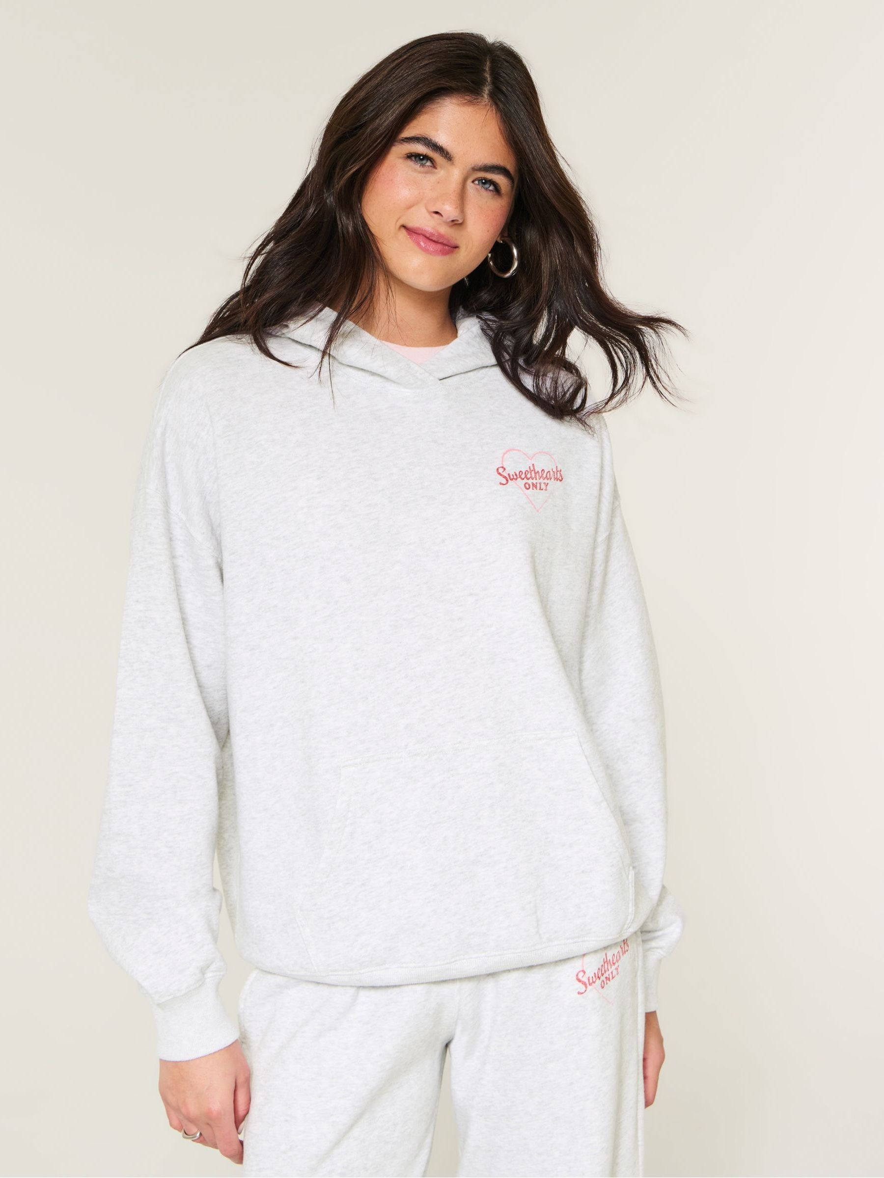 Buy Hollister Grey Oversized Sweethearts Only Graphic Hoodie from