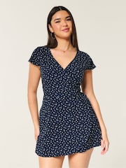 Hollister Blue Short-Sleeve Wrap Mini Dress - Image 1 of 4