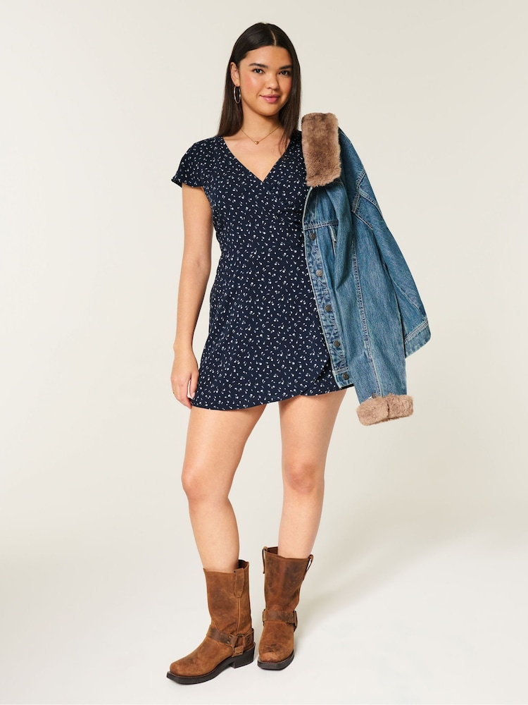 Hollister Blue Short-Sleeve Wrap Mini Dress - Image 2 of 4