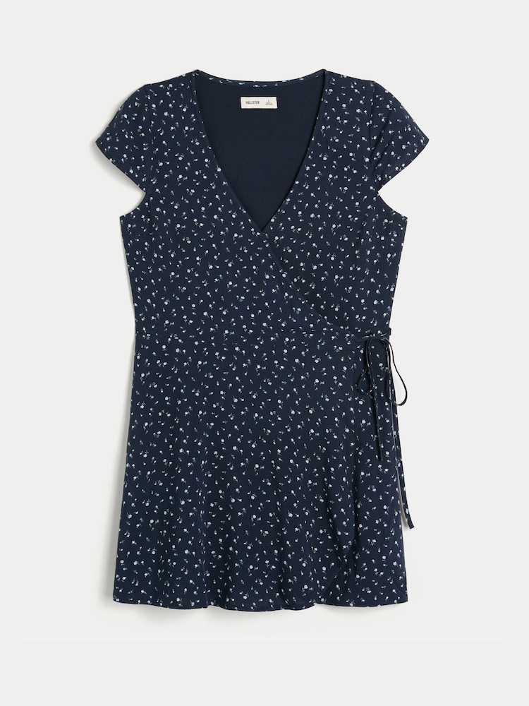 Hollister Blue Short-Sleeve Wrap Mini Dress - Image 4 of 4