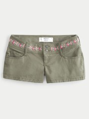 Hollister Green Ultra Low-Rise Twill Embroidered Waistband Shortie Shorts - Image 4 of 5