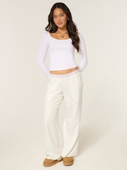 Hollister White Contrast Waist Baggy Flannel Pants - Image 2 of 5