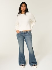 Hollister Blue Ultra Low-Rise Medium Wash Embroidered Flare Jeans - Image 1 of 5
