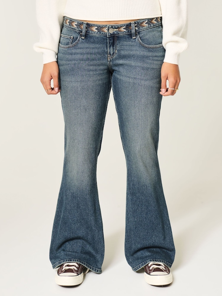 Hollister Blue Ultra Low-Rise Medium Wash Embroidered Flare Jeans - Image 2 of 5