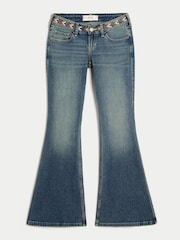 Hollister Blue Ultra Low-Rise Medium Wash Embroidered Flare Jeans - Image 4 of 5