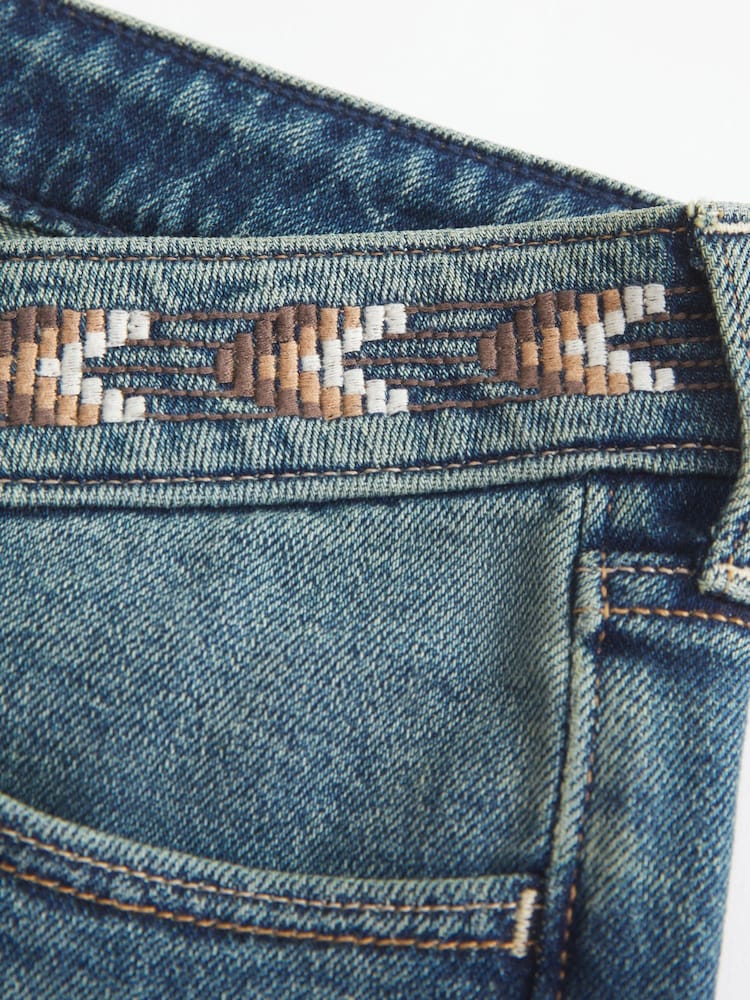 Hollister Blue Ultra Low-Rise Medium Wash Embroidered Flare Jeans - Image 5 of 5