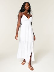 Hollister White Cream Embroidered Strappy Maxi Dress - Image 1 of 6