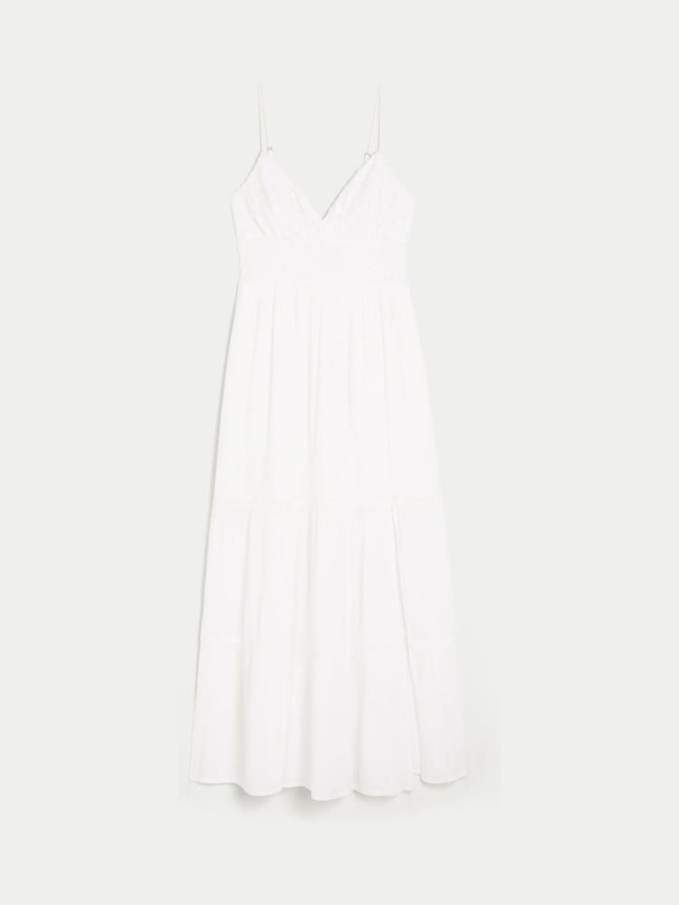 Buy Hollister White Cream Embroidered Strappy Maxi Dress from Next Oman